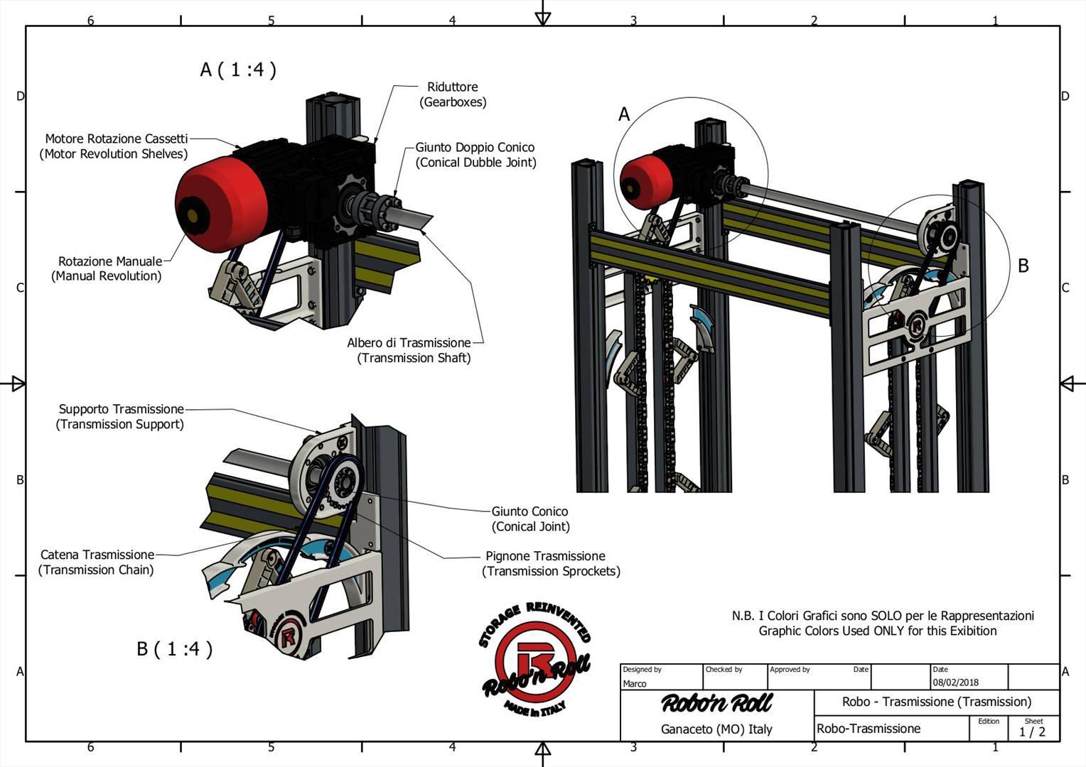 Lato sinistro. Schema tecnico del sistema di trasmissione del moto, lato sinistro.